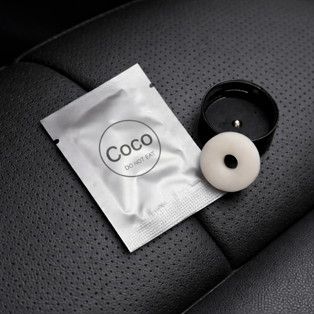 Car vent fragrance refill by My Store, showing a sleek scent cartridge designed to clip onto vehicle air vents.