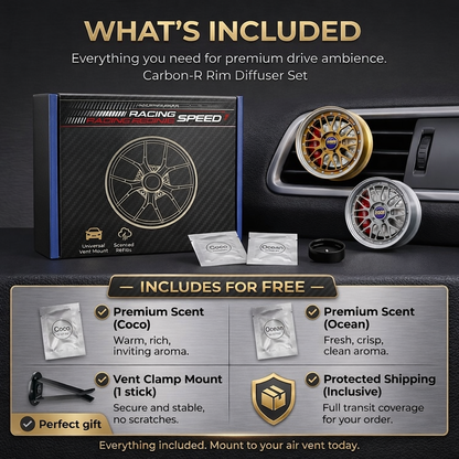 Racing carbon rim vent diffuser set for car wheels, showcasing sleek aerodynamic design and high-performance materials.